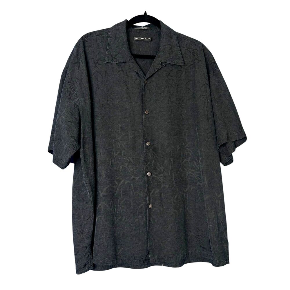 Geoffrey Beene Mens Black 100% Silk Shirt XL Short Sleeve Quiet Luxury Burnout